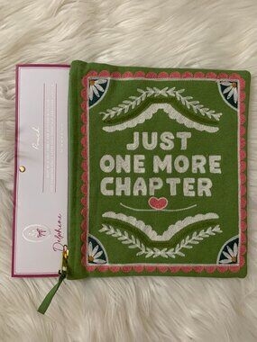 DELPHINE Just One More Chapter Embroidered Pouch in Green/Pink/White